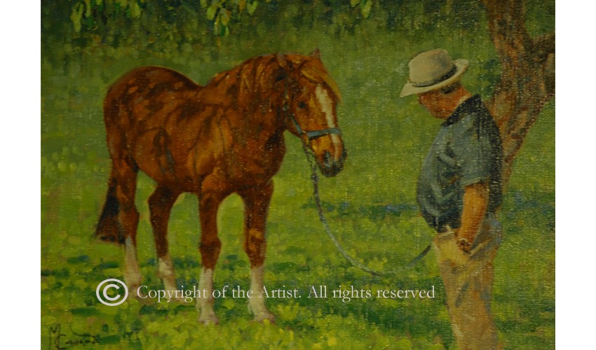 Models in the field M Coward horse painter